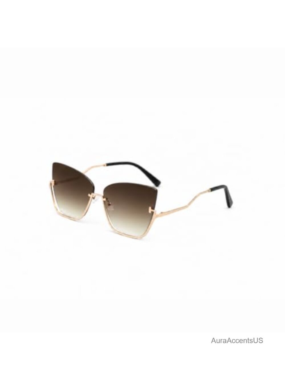Oversized Cat Eye Sunglasses Semi-Rimless Metal Frame UV400 Gradient Lens